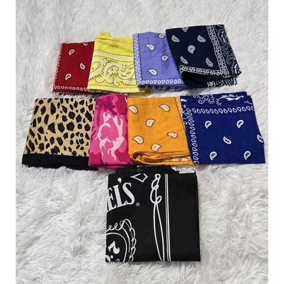 Paisley Print Scarf Bandanas Cotton Multi Colors 20x20 Bundle Of 9 - Picture 1 of 6